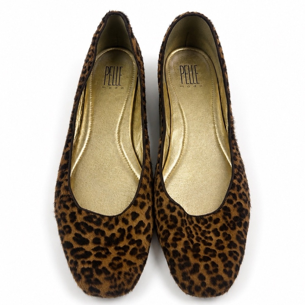 Pelle Moda Leopard Cheetah Calf Hair Chic Ballet Work Flats Women's Size 9.5